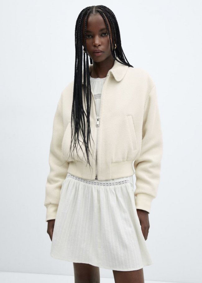 Mango Cazadora bomber textura - Crudo