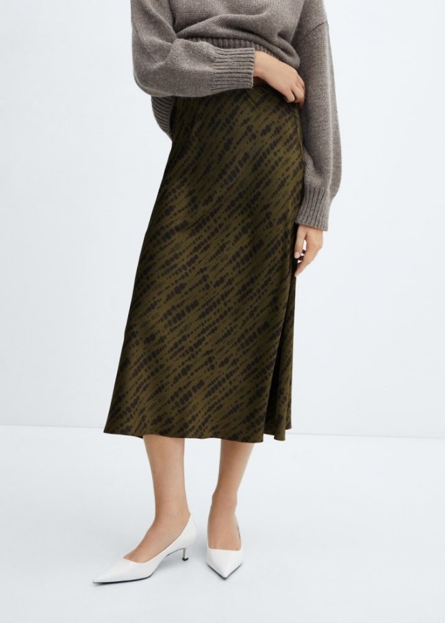 Mango Falda satinada estampada - Khaki
