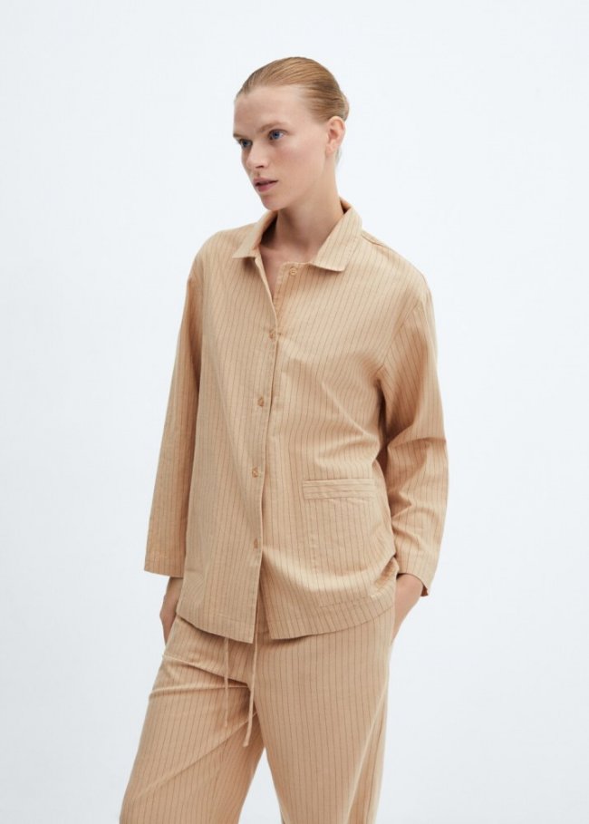 Mango Camisa pijama rayas - Beige