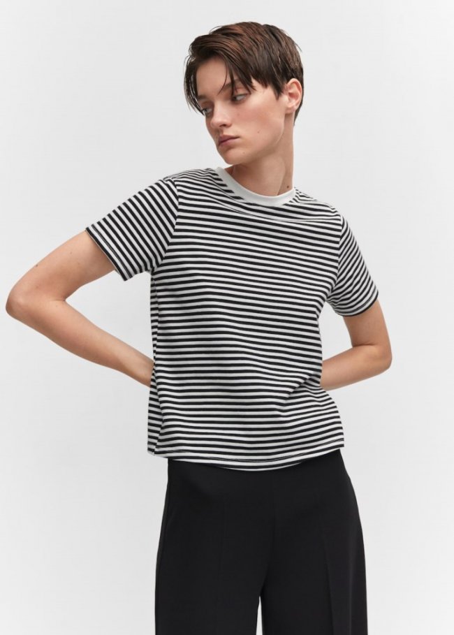 Mango Camiseta algodón rayas - Crudo