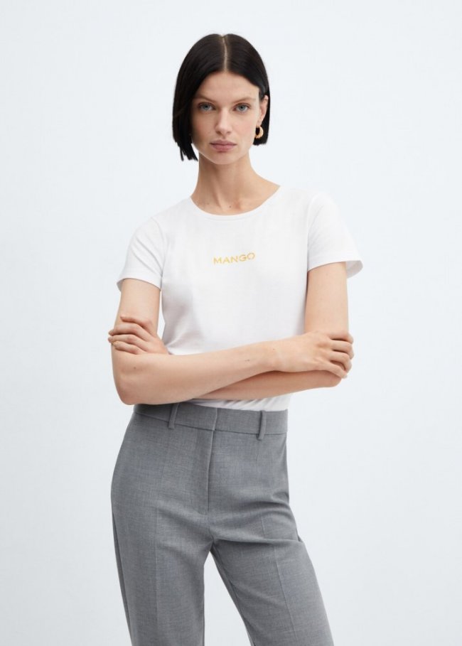 Mango Camiseta algodón logo - Blanco