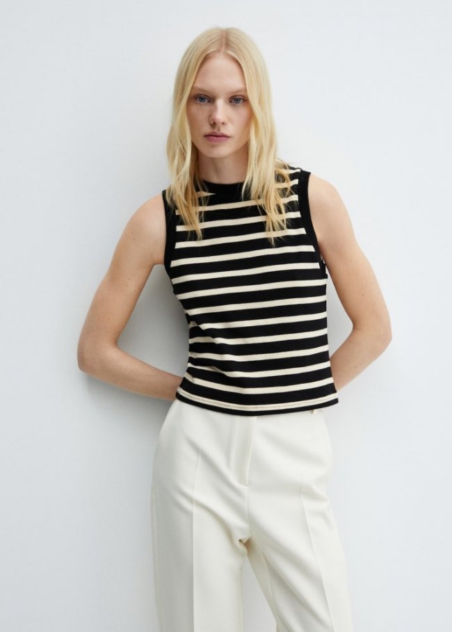 Mango Top rayas algodón - Negro