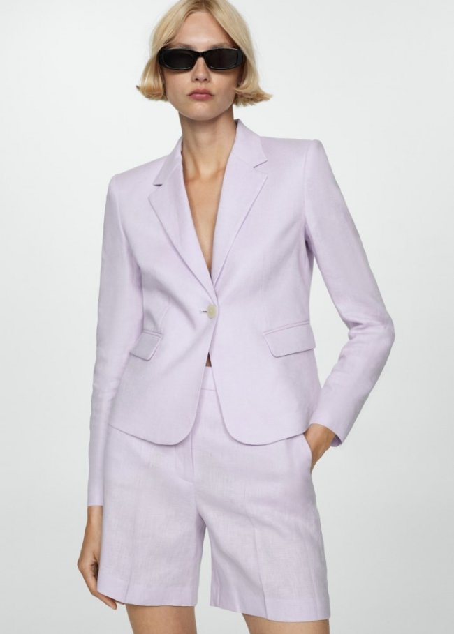 Mango Blazer traje crop lino - Morado claro/pastel