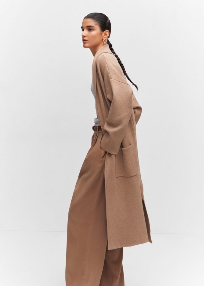Mango Abrigo oversize punto bolsillos - Marrón medio