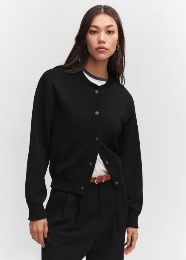 Mango Cárdigan punto fino - Negro
