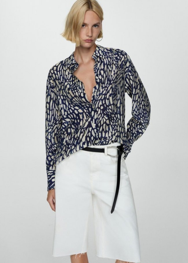 Mango Camisa estampada lyocell - Azul