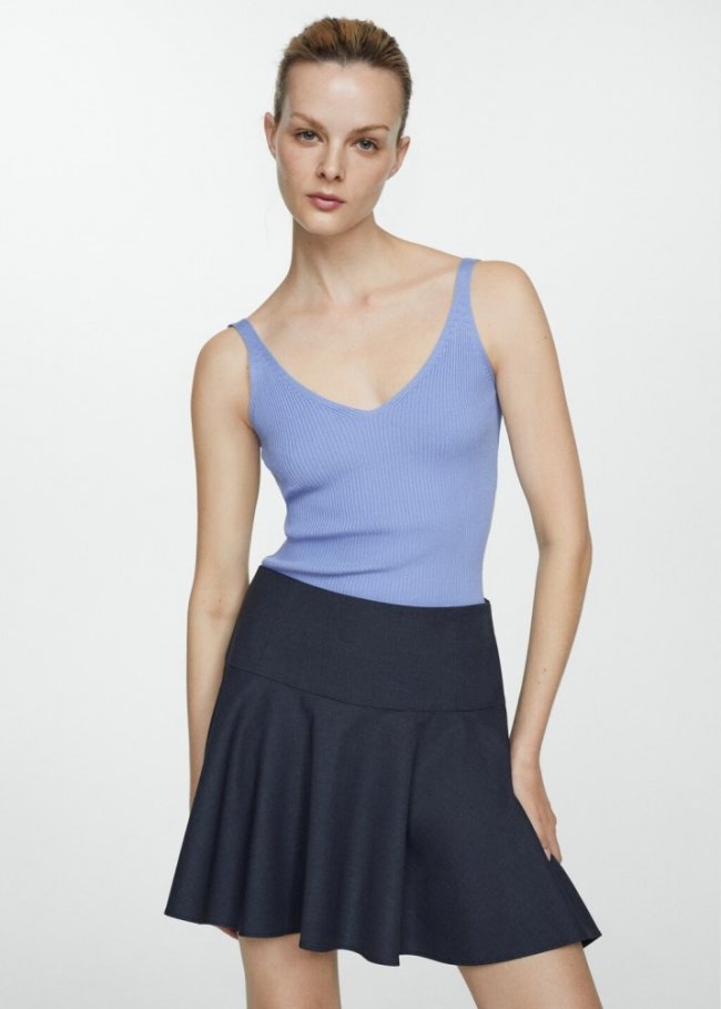 Mango Top punto escote pico - Azul celeste