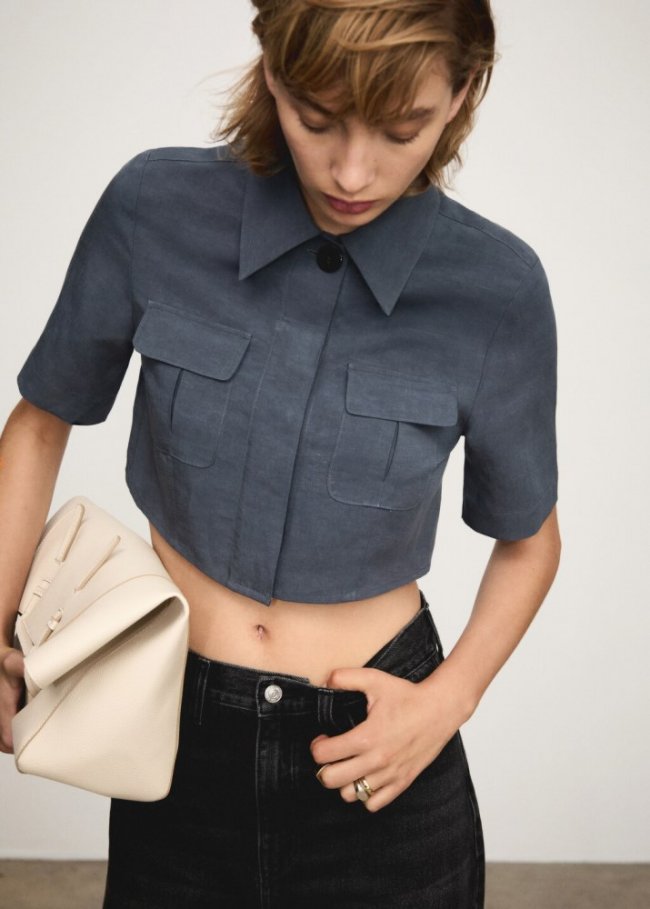 Mango Camisa lyocell crop - Azul