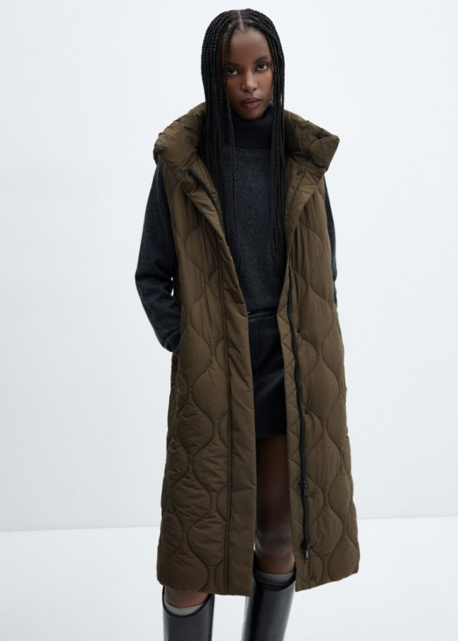 Mango Chaleco acolchado largo - Khaki