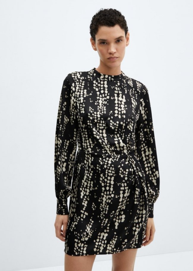 Mango Vestido estampado pliegue - Negro
