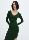 Mango Vestido canalé escote pico - Verde