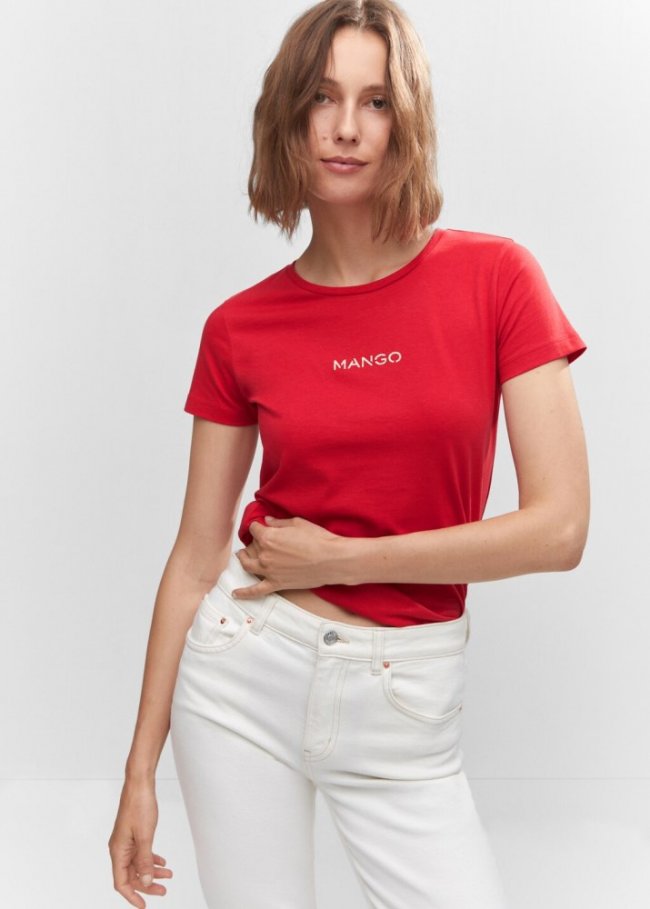 Mango Camiseta logo metalizado - Rojo