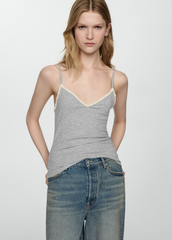 Mango Top tirantes finos - Gris medio vigoré