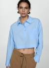 Mango Camisa crop cuello polo - Azul celeste