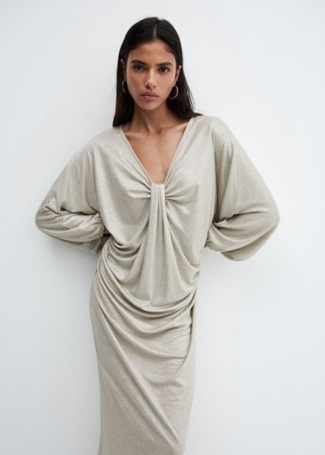 Mango Vestido drapeado lúrex - Plata