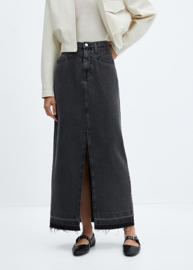 Mango Falda larga denim - Denim negro
