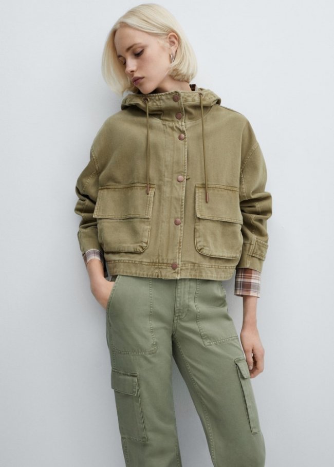 Mango Parka algodón bolsillos - Khaki