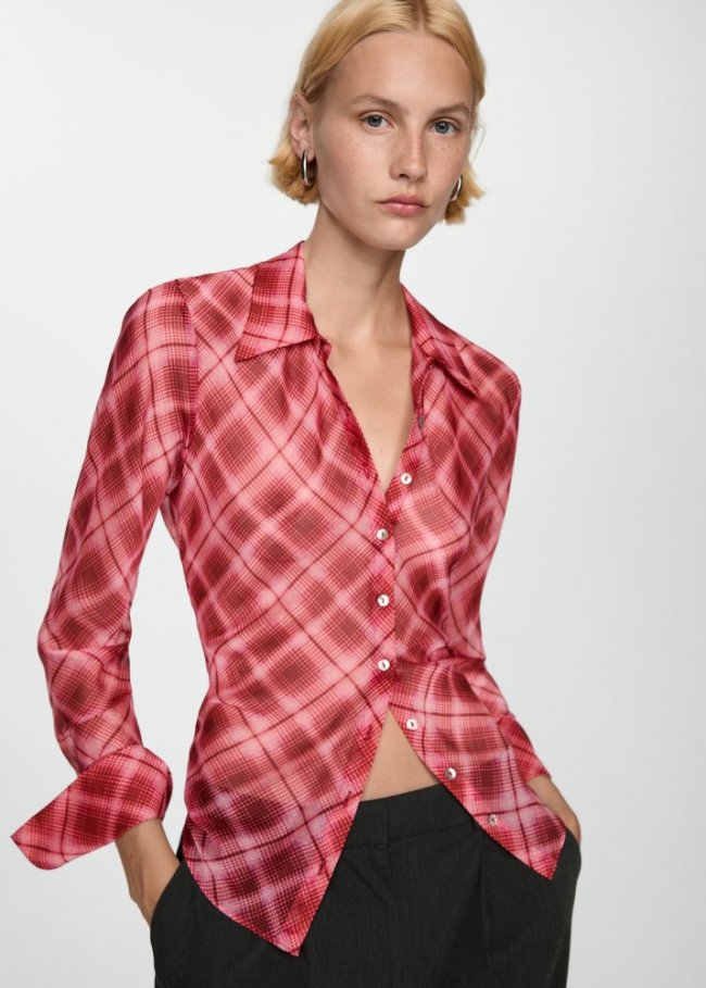 Mango Camisa estampada cuadros - Granate
