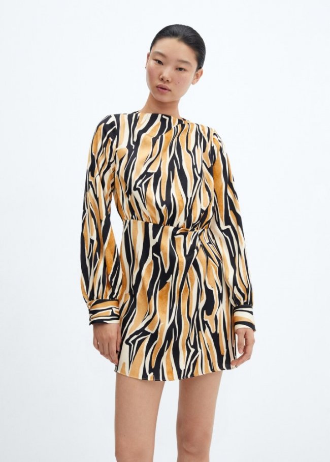 Mango Vestid corto estampado - Caramelo