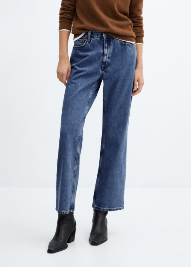 Mango Jeans rectos tiro medio - Azul oscuro