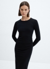 Mango Vestido detalles fruncidos laterales - Negro