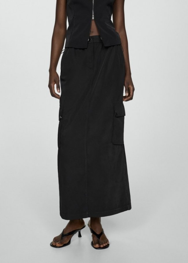 Mango Falda cargo larga - Negro