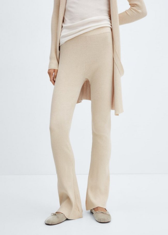 Mango Pantalón canalé wideleg - Beige