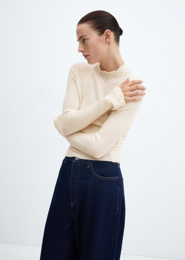 Mango Jersey punto crop - Crudo
