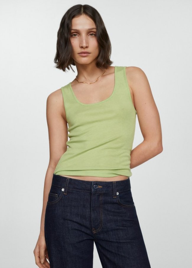 Mango Top punto tirantes anchos - Verde