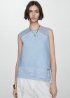 Mango Top bordado algodón - Azul celeste