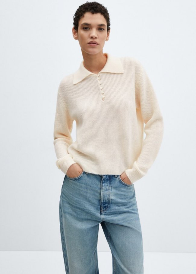 Mango Jersey punto cuello polo - Crudo