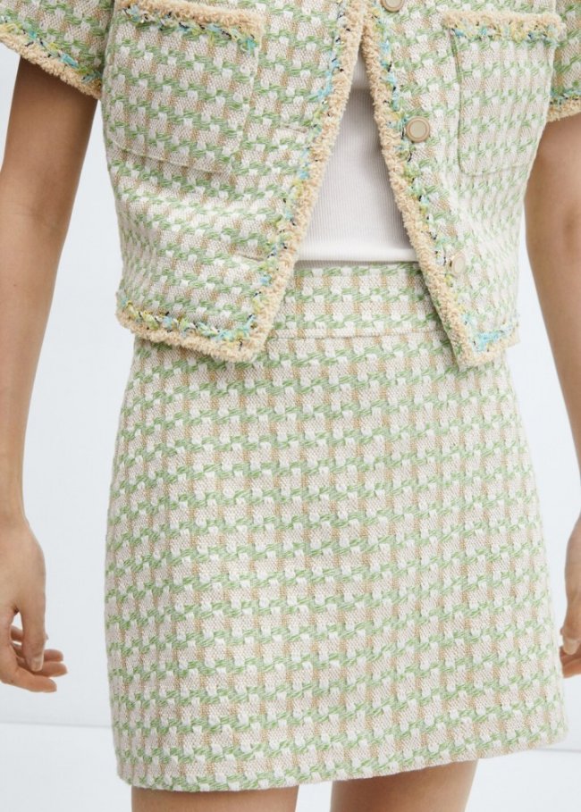 Mango Minifalda tweed cuadros - Verde pastel