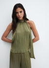 Mango Blusa plisada lazo - Khaki