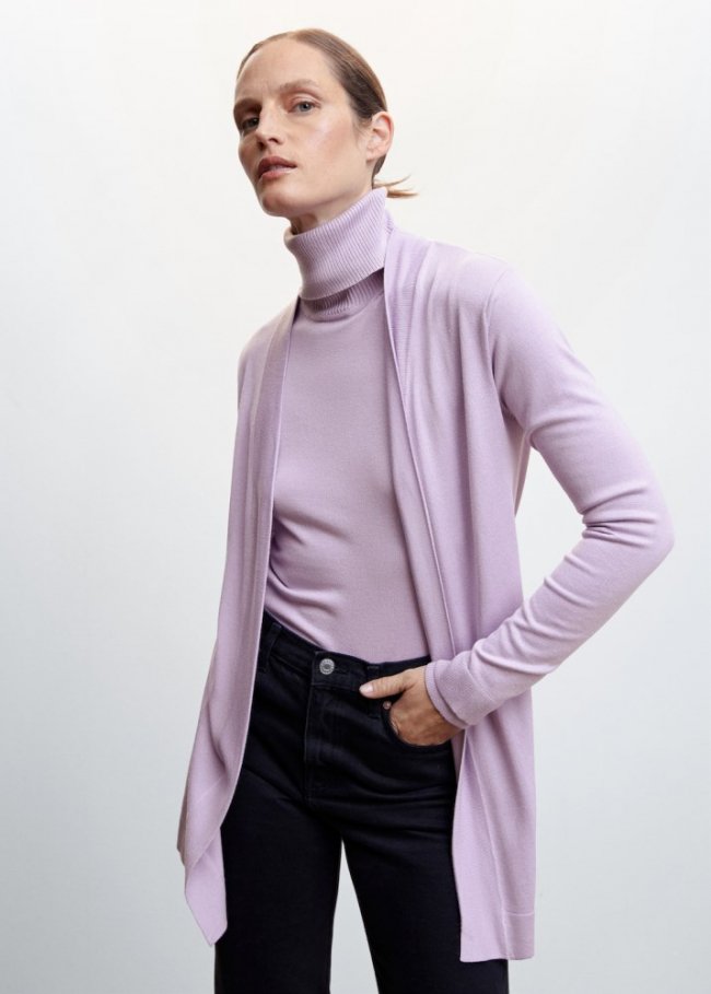 Mango Cárdigan punto fino - Morado claro/pastel