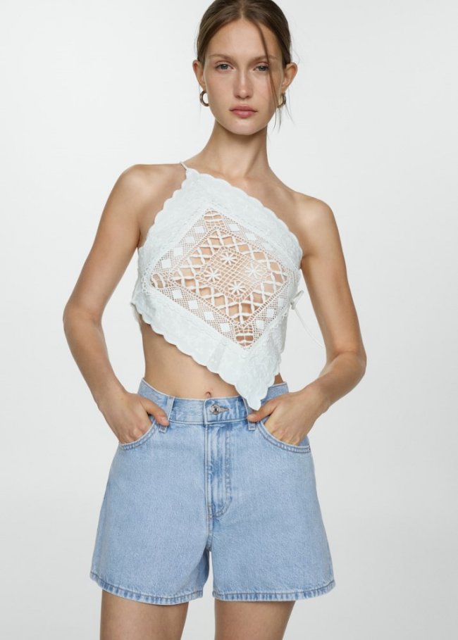 Mango Shorts vaqueros tiro alto - Azul claro