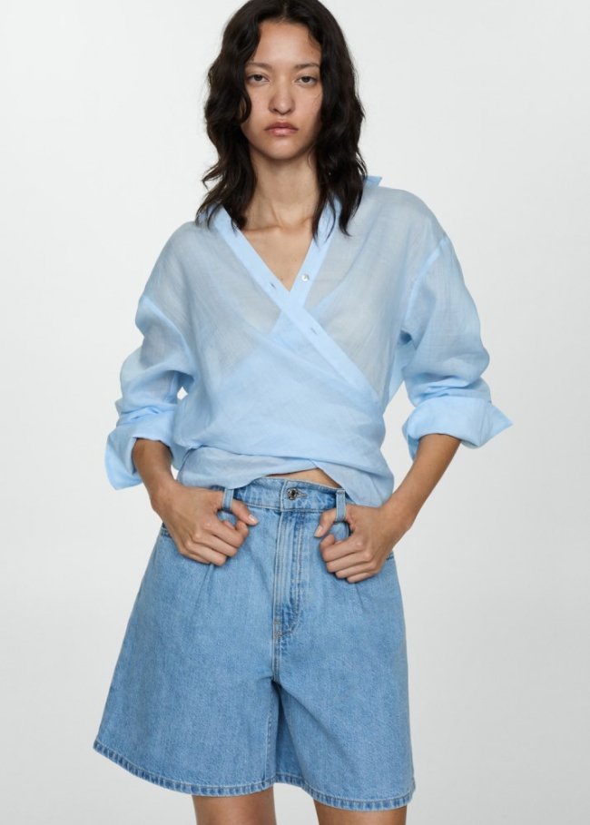 Mango Shorts vaqueros pinzas - Azul medio