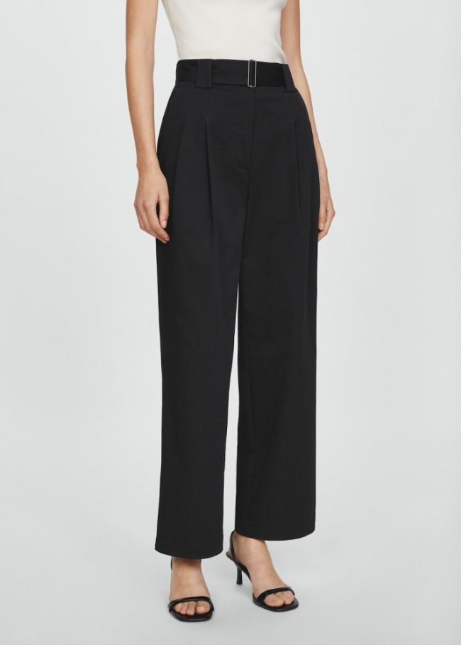 Mango Pantalón pinzas cinturón - Negro
