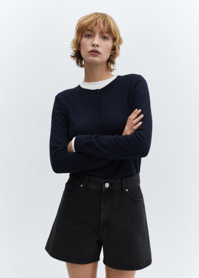 Mango Shorts vaqueros tiro alto - Denim negro
