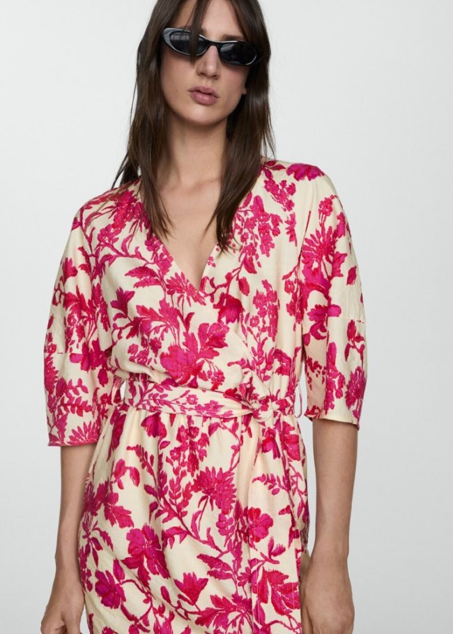 Mango Vestido cruzado estampado floral - Rojo
