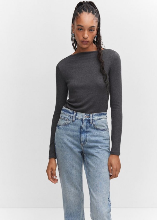 Mango Camiseta cuello barco - Gris oscuro vigoré
