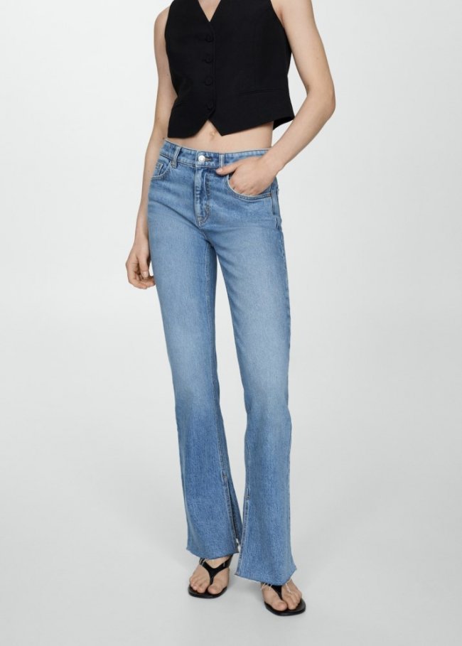 Mango Jeans rectos tiro medio aberturas - Azul medio