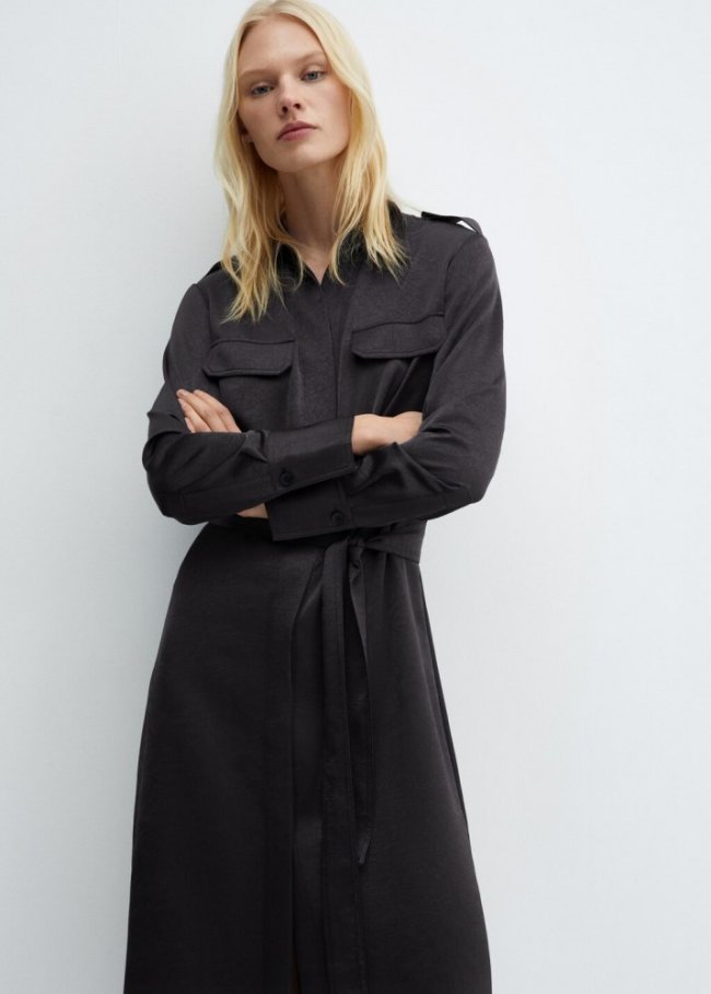 Mango Vestido camisero satinado - Azul oscuro intenso
