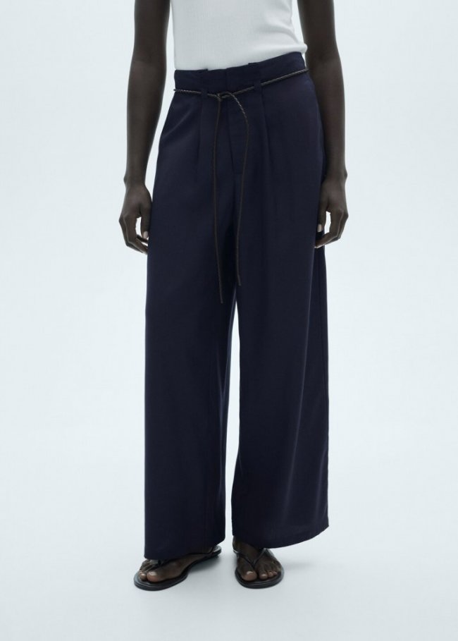 Mango Pantalón lyocell cordón ajustable - Azul marino oscuro