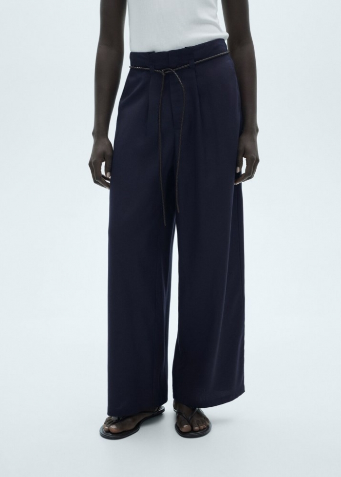 Mango Pantalón lyocell cordón ajustable - Azul marino oscuro