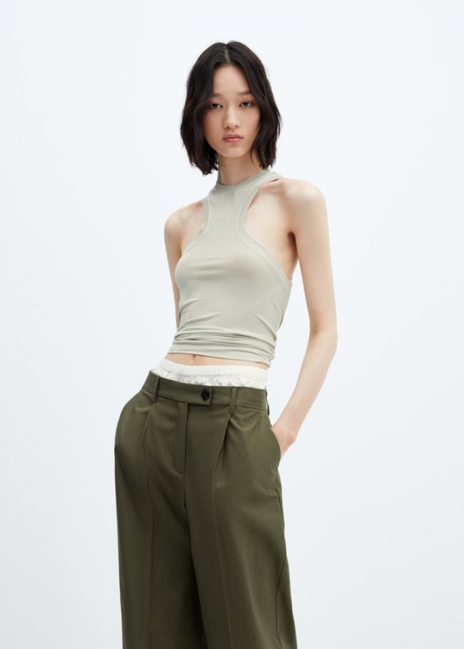 Mango Top halter escotado - Verde agua