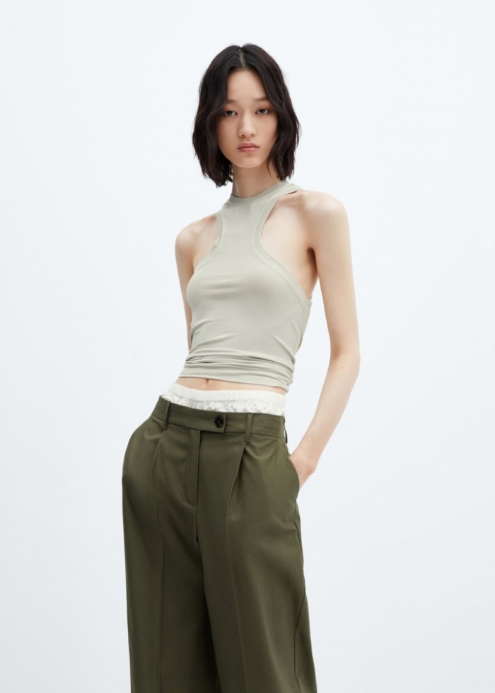Mango Top halter escotado - Verde agua