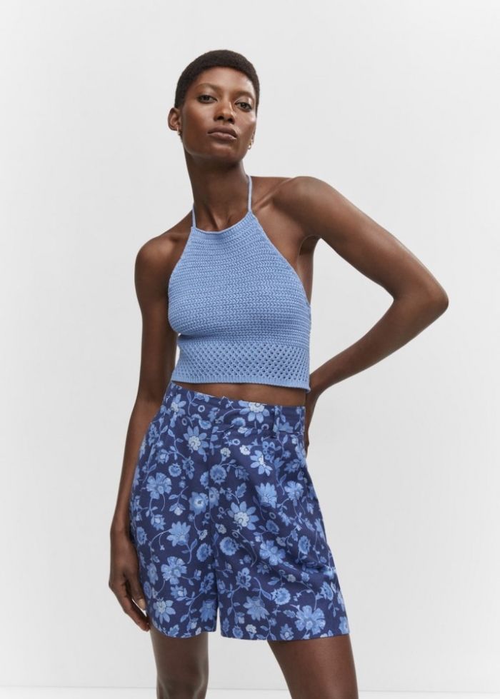 Mango Top crochet cuello halter - Azul celeste