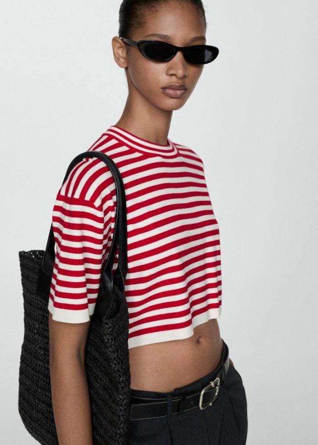 Mango Camiseta crop rayas - Rojo