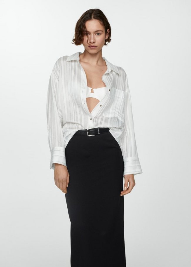 Mango Camisa semitrasparente rayas - Blanco
