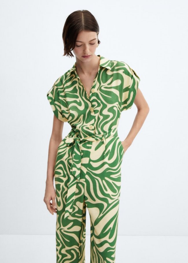 Mango Mono camisero estampado - Verde